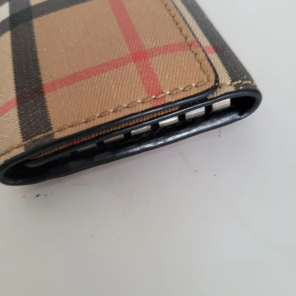 Burberry Nova Check Canvas 6 Key Holder Case Wallet Tan Black Silver Tone